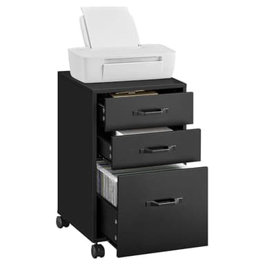 VASAGLE File Cabinet, 3 Drawers Filing Cabinet for Home Office, with Wheels, for A4, Letter Sized Documents, Hanging File Folders, Ink Black UOFC065B16 - Image 1