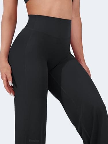 VOYJOY Straight Leggings Bottoms Wide Leg Pants for Women 29"/ 31.5"/33" High Waist Stretch Casual Sweatpants Black - Image 2