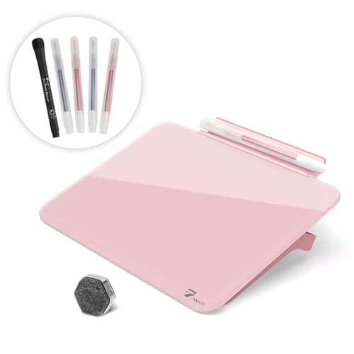 Pink Mini Desktop Pure Glass Whiteboard, Small Slope Slick Desk Whiteboard Glass, Desk White Board, Desktop White Board Dry Erase, Stenography Artifact for Office Home Schooling Décor, 8x6 Inches - Image 1