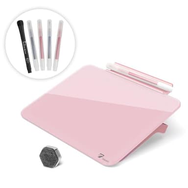 Pink Mini Desktop Pure Glass Whiteboard, Small Slope Slick Desk Whiteboard Glass, Desk White Board, Desktop White Board Dry Erase, Stenography Artifact for Office Home Schooling Décor, 8x6 Inches - Image 1