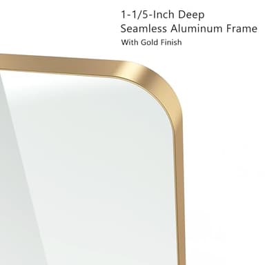 VocalStar Gold Bathroom Mirror for Wall, 24 x 36 Inch Metal Framed Rounded Rectangle Vanity Mirror Modern Farmhouse, 1/4-inch Shatterproof Glass | Ultra-Flush Hanging - Image 4