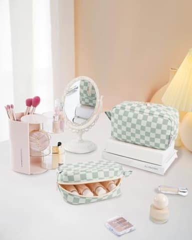 Narwey Small Checkered Makeup Bag for Purse, Gift for Teen Girls, Travel Makeup Pouch Mini Cosmetic Bag Cute Make up Bags Zipper Pouch for Women and Girls (Mint Green Checkerboard, Small) - Image 7