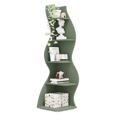 Tribesigns Corner Shelf, Modern 5-Tier Wall Corner Bookshelf, Stylish Corner Small Bookcase Storage Rack Plant Stand with Unique Shape for Living Room, Home Office (Sage Green, 1PC) - Image 1