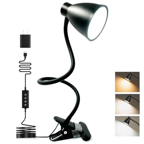 BOHON Desk Lamp 5 Color Modes 10 Brightness Dimmer Reading Light 10W 38 LED Clamp Lamp with Auto Off Timer 360° Flexible Gooseneck Clip on Light for Bed Bedside, AC Adapter Include - Image 1
