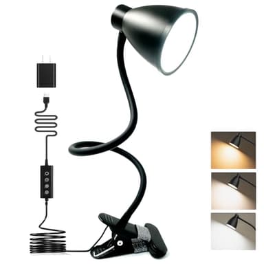 BOHON Desk Lamp 5 Color Modes 10 Brightness Dimmer Reading Light 10W 38 LED Clamp Lamp with Auto Off Timer 360° Flexible Gooseneck Clip on Light for Bed Bedside, AC Adapter Include - Image 1
