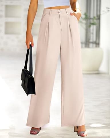 BTFBM Women High Waist Palazzo Pants Fall 2025 Casual Wide Leg Trousers Loose Work Office Business Suit Pant Pockets(Beige, Large) - Image 2