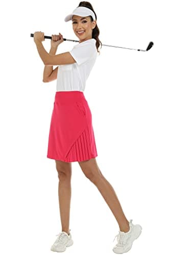 MoFiz 20" Golf Skorts Skirts for Women 4 Pockets Knee Length Tennis Skort Womens High Waist Casual Athletic Tennis Skirt Rose Red L - Image 8