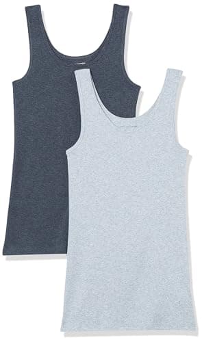 Amazon Essentials Women's Slim-Fit Tank Top, Pack of 2, Charcoal Heather/Ice Blue Heather, X-Small - Image 1