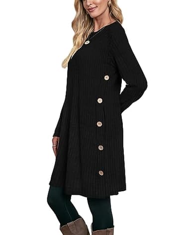 OFEEFAN Fall Dress for Women 2025 Trendy Long Sleeve Tunic Tops Winter Dress Buttons Side - Image 4