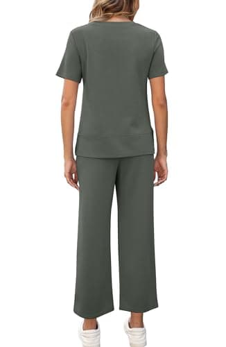 XIEERDUO 2 Piece Set for Women Summer Travel Outfits Spring Loungewear Short Sleeve Vacation Clothes Wide Leg Capri Pants Matching Lounge Sets Women's Track Suit Loose Fit XL - Image 5