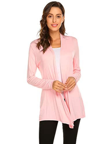 Newchoice Womens Dressy Casual Long Sleeve Open Front Cardigan Sweaters Soft Drape Summer Lightweight Cardigan (Light Pink, M) - Image 1