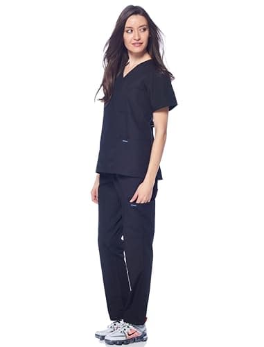 Dagacci Medical Uniform Womens and Mens Scrub Set Unisex Medical Scrub Shirt Top and Pant, Black, X-Small - Image 3