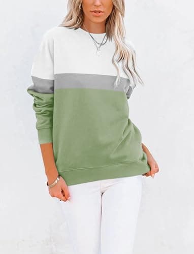 TICTICMIMI Women's Casual Long Sleeve Color Block/Solid Tops Crewneck Sweatshirts Cute Loose Fit Pullover with Pockets - Image 2