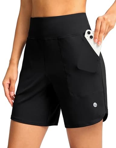 G Gradual Women's Athletic Shorts 6" High Waisted Stretchy Bermuda Shorts for Women Quick Dry Summer Casual Shorts(Black,XL) - Image 1