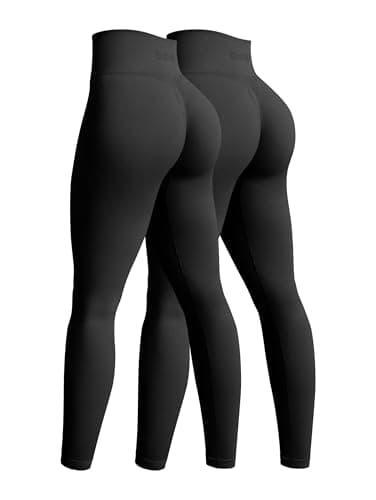 OQQ Women's 2 Piece Yoga Legging Seamless Workout High Waist Butt Liftings Athletic Leggings Black Black - Image 1