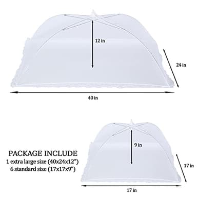 ZMCINER 8 Pack Food Tents Food Covers for Outside Mesh Screen Include 2 Extra Large (40"X 24") & 6 Standard (17"X 17") Collapsible and Reusable Mesh Food Covers for Outdoors, Fruit Cover - Image 2
