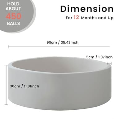 Zedachica Ball Pit for Toddlers 35.43''x11.81 Baby Ball Pits Soft Memory Foam Ball Pit Round Kids Ball Pit Indoor Game Kids Play Ball Pool Ideal Gift for Girls and Boys (Grey, NO Balls) - Image 3