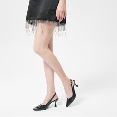 Elisabet Tang Women's Kitten Heel Slingback Low Pumps 3 Inches Stiletto Pointed Closed Toe Elegant Dressy Bridal Wedding Party Shoes Black 8.5 - Image 5