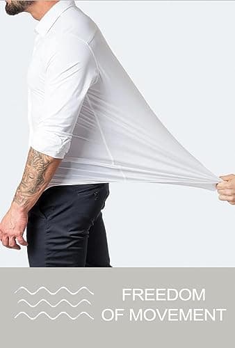 EOUOSS Men’s Muscle Fit Dress Shirts Athletic Slim Fit Long Sleeve Stretch Wrinkle-Free Casual Button Down Shirt White X-Small - Image 2