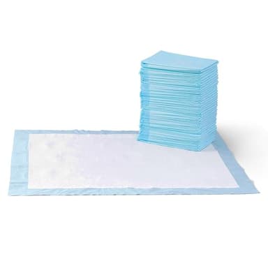 Amazon Basics Dog and Puppy Pee Pads with 5-Layer Leak-Proof Design and Quick-Dry Surface for Potty Training, Standard Absorbency, X-Large, 28 x 34 Inch - Pack of 60, Blue & White - Image 1