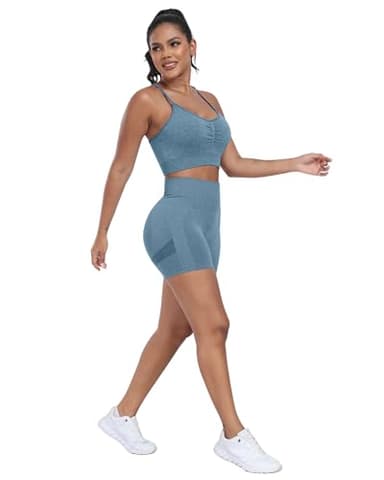 ATHVOTAR Workout Gym Biker Shorts Women: High Waisted Seamless Sports Running Butt Lifting Shorts Sets Black/Gray/Blue L - Image 4