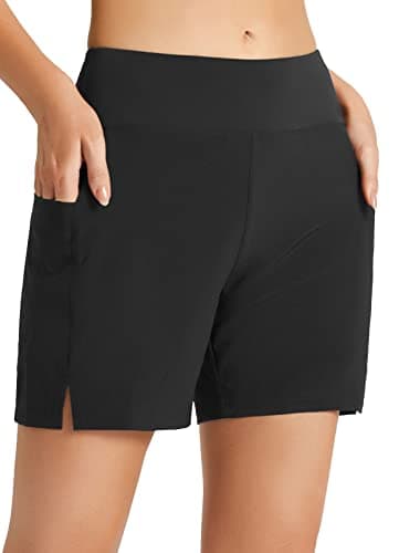 baleaf Women's Swim Shorts High Waisted 5" Swimming Board Shorts for Women Tummy Control Bathing Suit Bottom Quick Dry with Pockets Black 2XL - Image 1