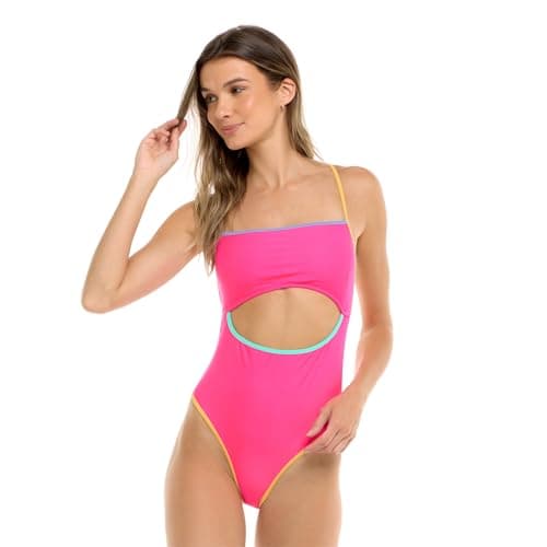 Body Glove Women's Standard Devon One Piece Swimsuit with Cutout Front, Bubble Gum Colorblock - Image 1