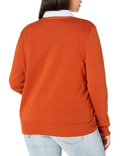 Amazon Essentials Women's Lightweight V-Neck Cardigan Sweater (Available in Plus Size), Rust, X-Large - Image 3
