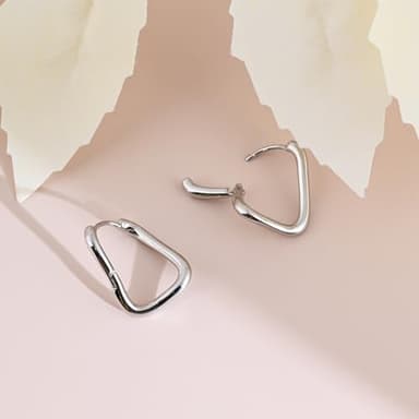 Silver Oval Huggie Hoop Earrings for Women Trendy Spiral Chain Hoop Earrings Handmade Sleeper Earrings - Image 5