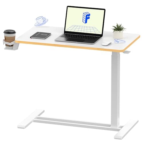 FLEXISPOT Mobile Standing Desk with Wheels Pneumatic Laptop Rolling Computer Cart Movable Height Adjustable Small Sit Stand Desk Computer Workstations Home Use（31.5" W x 17.7" D,White+Maple - Image 1