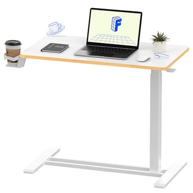 FLEXISPOT Mobile Standing Desk with Wheels Pneumatic Laptop Rolling Computer Cart Movable Height Adjustable Small Sit Stand Desk Computer Workstations Home Use（31.5" W x 17.7" D,White+Maple - Image 1