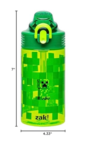 Zak Designs Sage Minecraft Kids Water Bottle For School or Travel, 16oz Durable Plastic Water Bottle With Straw, Handle, and Leak-Proof, Pop-Up Spout Cover (Creeper) - Image 12
