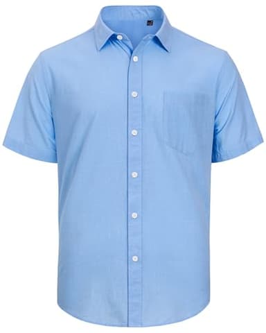 J.VER Men's Linen Shirts Casual Short Sleeve Button Down Shirt Fashion Summer Tops for Beach Vacation Wedding with Pocket Blue Medium - Image 3