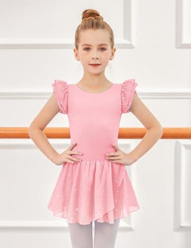 Arshiner Girls Ruffle Sleeve Ballet Dance Dress Tutu Skirted Leotard, 3-4 Years, Ballet Pink - Image 2