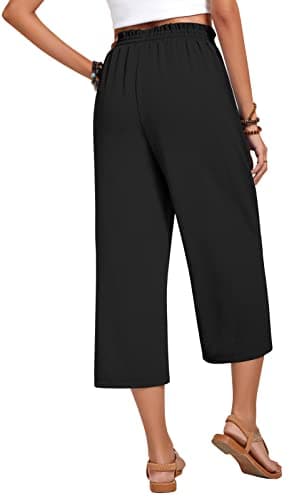 Anyhold Womens Capri Pants Loose High Waisted Wide Leg Lounge Pants Drawstring Casual Palazzo Trousers with Pockets X-Large, Black - Image 4