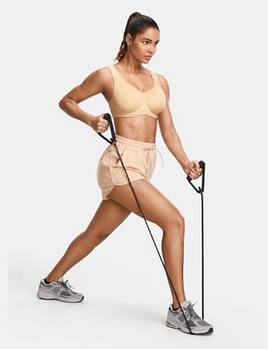 SYROKAN Women's Max Control Underwire Sports Bra High Impact Plus Size with Adjustable Straps Unlined Bra Tan Milkshake 42E - Image 6