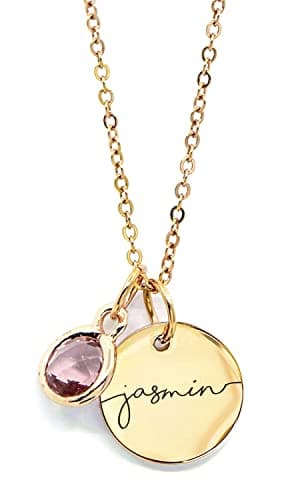 MignonandMignon Birthstone Name Necklace Personalized Jewelry for Women Neckace Gifts for Mom Gold Plated Pendant Charm, Custom Jewelry Grandma Gift Birthday Personalized Gifts for New Moms -CN-BS-SH - Image 1