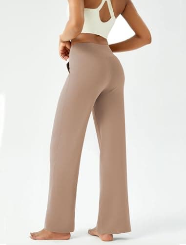 DLOODA Womens Wide Leg Yoga Pants Casual Work Dress Pants Lounge Sweatpants High Waist Comfy Loose Trousers with Pockets Taupe - Image 3