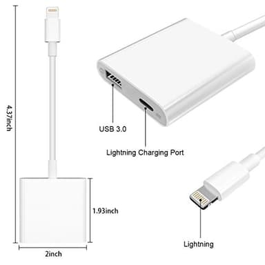 Lightning to USB3 Camera Adapter with Charging Port, Lightning Female USB OTG Cable Adapter for Select iPhone,iPad Models Support Connect Camera, Card Reader, USB Flash Drive, MIDI Keyboard (WHITE) - Image 5