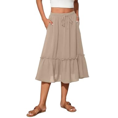 Witsmile Womens Skirts Midi Length with Pockets Flowy Skirts for Women Trendy Summer Beach Cover-Ups(Apricot,M) - Image 1