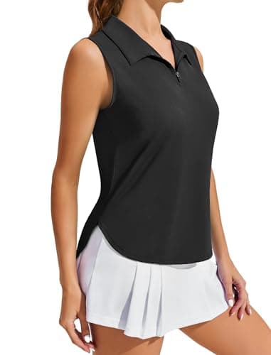 PINSPARK Polo Shirt for Womens Quick Dry Sleeveless Sports Top Quarter Zip Golf Tennis Shirts UPF 50+ Plus Size, Black XX-Large - Image 1