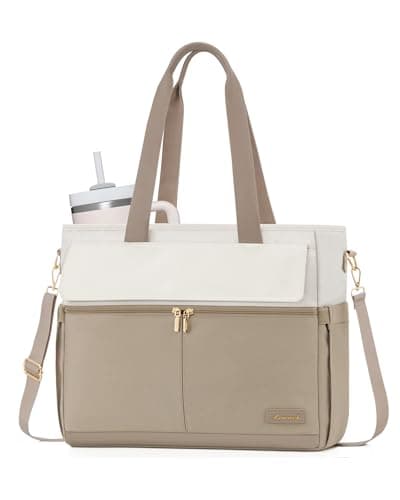 LOVEVOOK Laptop Bag for Women 15.6 Inch Canvas Laptop Large Capacity Work Bags Mutiple Pockets Teacher Bag Water Resistant Computer Bags for Business Travel Nurse, Khaki - Image 1