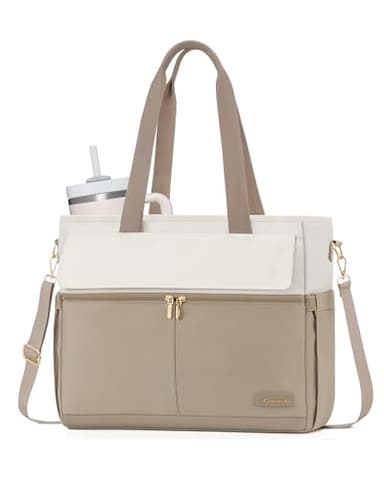 LOVEVOOK Laptop Bag for Women 15.6 Inch Canvas Laptop Large Capacity Work Bags Mutiple Pockets Teacher Bag Water Resistant Computer Bags for Business Travel Nurse, Khaki - Image 1