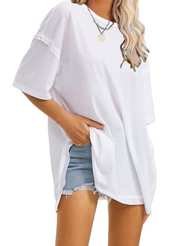 EXLURA Womens Summer Oversized T Shirts 2025 Casual Short Sleeve Loose Maternity Tops Crewneck Tunic Plus Gym Workout Top White - Image 1