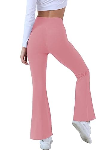Cicendy Women Flare Leggings with Side Pockets,Crossover Yoga Pants Bootleg High Waisted Stretchy Control Gym Workout Pants (US, Alpha, X-Small, Regular, Regular, Pink) - Image 4