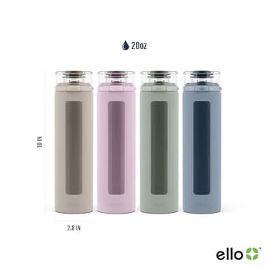 Ello Syndicate 20oz Reusable Glass Water Bottle with One-Touch Leak Proof Flip Lid, Protective Non-Slip Silicone Sleeve, Carry Loop for Coffee, Tea and Water, BPA-free, Dishwasher Safe, Cashmere Pink - Image 7