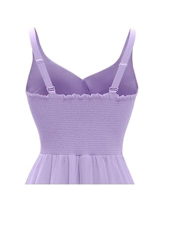 Dressever Summer Cocktail Dress V-Neck Adjustable Spaghetti Strap Chiffon Sundress Lavender S - Image 4