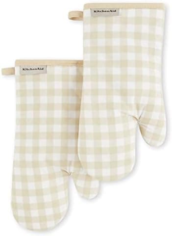 KitchenAid Gingham Oven Mitt 2-Pack Set, Milkshake, 7"x13" - Image 2