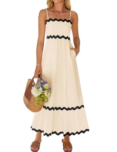 ZESICA Women's 2025 Summer Spaghetti Straps Sleeveless Backless Sundress Flowy Smocked Lace Swing A Line Midi Dress,Apricot,Medium - Image 1