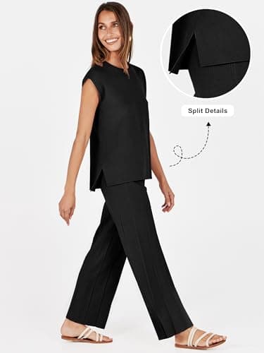 ANRABESS Women 2 Piece Lounge Sets Summer Casual Knit Sweater Vest Pant Set Beach Vacation Airport Clothes 2025 Fall Outfits Black Medium - Image 4